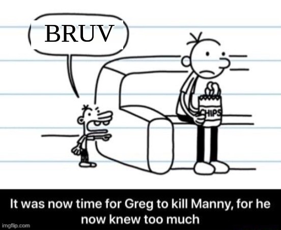 bruv | BRUV | image tagged in it was now time for greg to kill manny for he now knew too much | made w/ Imgflip meme maker