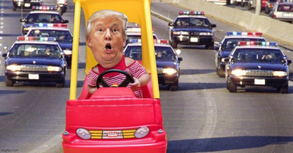 trump | image tagged in trump,toy car,baby trump,clown car republicans,maga morons,police chase | made w/ Imgflip meme maker