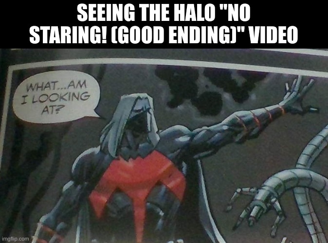 I hate it. | SEEING THE HALO "NO STARING! (GOOD ENDING)" VIDEO | image tagged in what am i looking at | made w/ Imgflip meme maker