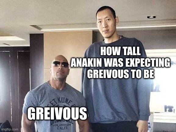 If you know you know | HOW TALL ANAKIN WAS EXPECTING GREIVOUS TO BE; GREIVOUS | image tagged in dwayne the rock and sun the tall guy,star wars,general grievous | made w/ Imgflip meme maker