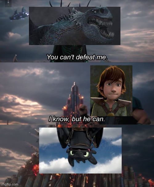 Giant dragon is beaten by small bat-like dragon | image tagged in you can't defeat me | made w/ Imgflip meme maker