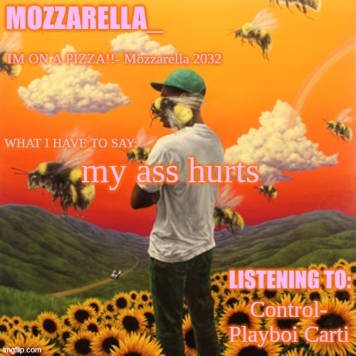 ive been sitting for 2 hours | my ass hurts; Control- Playboi Carti | image tagged in flower boy | made w/ Imgflip meme maker