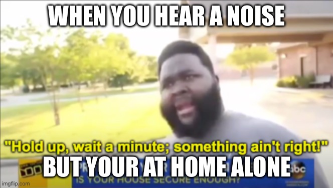 Hold up wait a minute something aint right | WHEN YOU HEAR A NOISE; BUT YOUR AT HOME ALONE | image tagged in hold up wait a minute something aint right | made w/ Imgflip meme maker