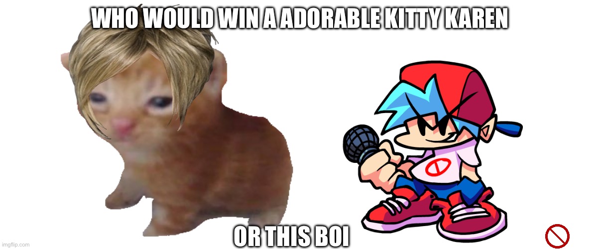vs. *insert character* | WHO WOULD WIN A ADORABLE KITTY KAREN; OR THIS BOI | image tagged in vs insert character | made w/ Imgflip meme maker
