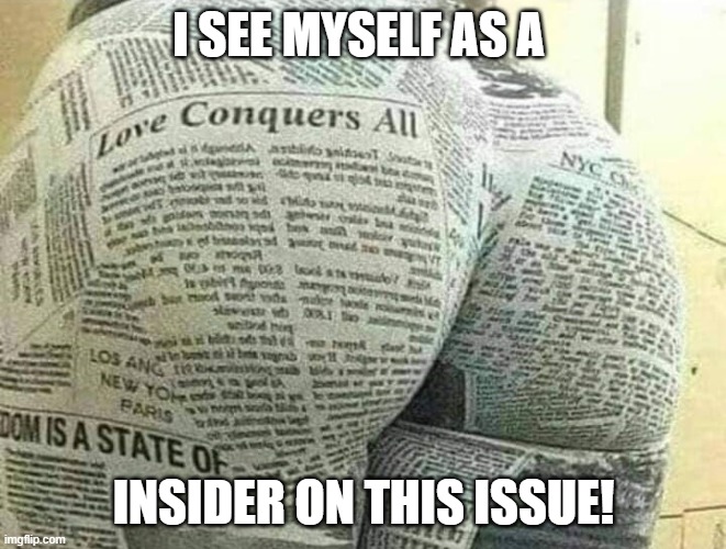 Good news | I SEE MYSELF AS A; INSIDER ON THIS ISSUE! | image tagged in news anchor,fake news,inside joke | made w/ Imgflip meme maker