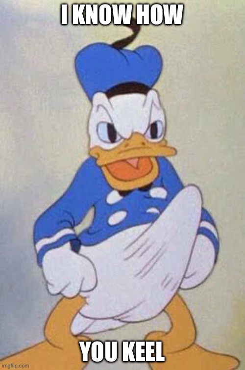 Horny Donald Duck | I KNOW HOW YOU KEEL | image tagged in horny donald duck | made w/ Imgflip meme maker
