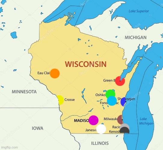 Which colors should expand/attack a connected one? | image tagged in wisconsin state | made w/ Imgflip meme maker