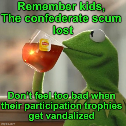 But That's None Of My Business Meme | Remember kids, 
The confederate scum 
lost Don’t feel too bad when 
their participation trophies 
get vandalized | image tagged in memes,but that's none of my business,kermit the frog | made w/ Imgflip meme maker