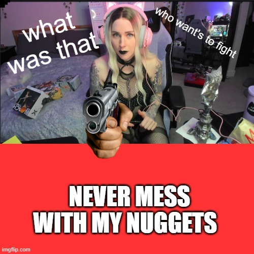 idk | what was that; who want's to fight; NEVER MESS WITH MY NUGGETS | image tagged in idk | made w/ Imgflip meme maker