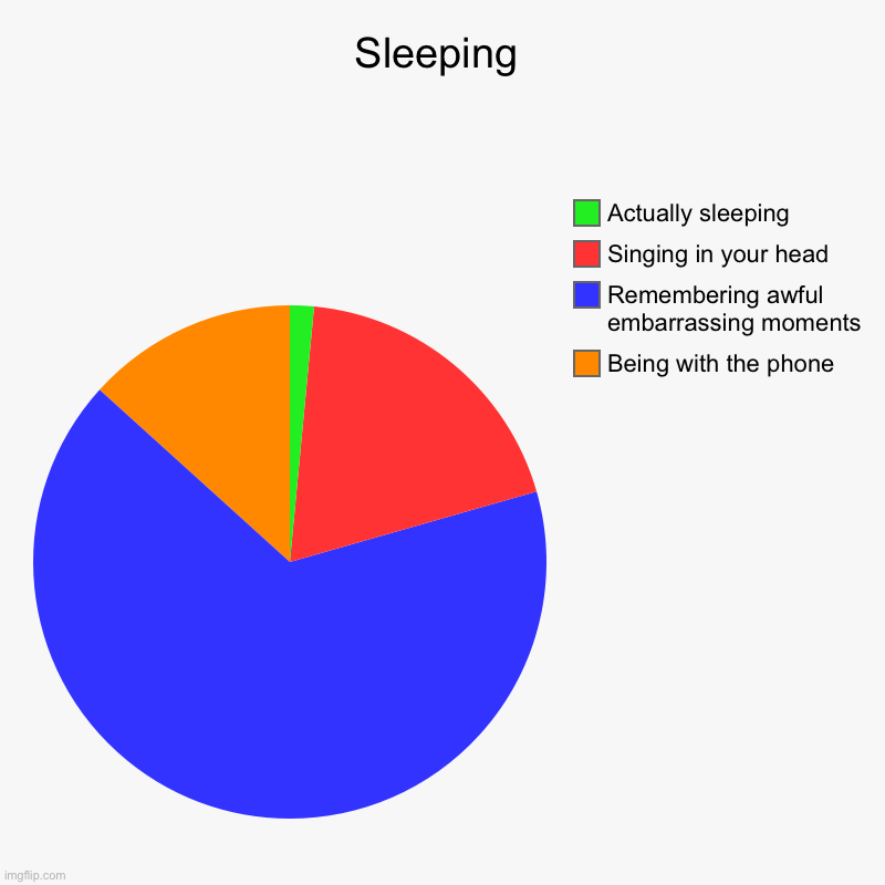 Sleeping | Being with the phone , Remembering awful embarrassing moments, Singing in your head, Actually sleeping | image tagged in charts,pie charts | made w/ Imgflip chart maker