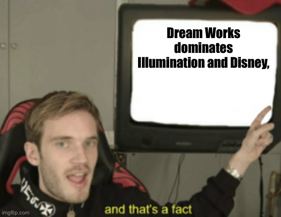 Dream Works | Dream Works dominates Illumination and Disney, | image tagged in and that's a fact,dreamworks,illumination,disney,movies | made w/ Imgflip meme maker