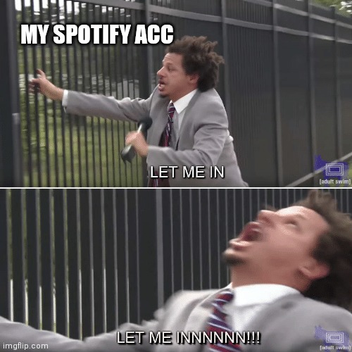 They hacked me | MY SPOTIFY ACC | image tagged in eric andre let me in meme | made w/ Imgflip meme maker
