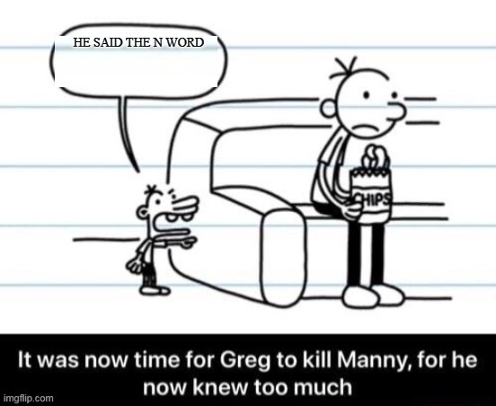 caption this | HE SAID THE N WORD | image tagged in it was now time for greg to kill manny for he now knew too much | made w/ Imgflip meme maker