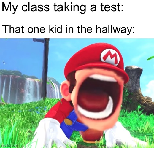 *distant screaming* | My class taking a test:; That one kid in the hallway: | image tagged in mario screaming,aaaaaaaaaa,distant screaming,test,exams,help | made w/ Imgflip meme maker