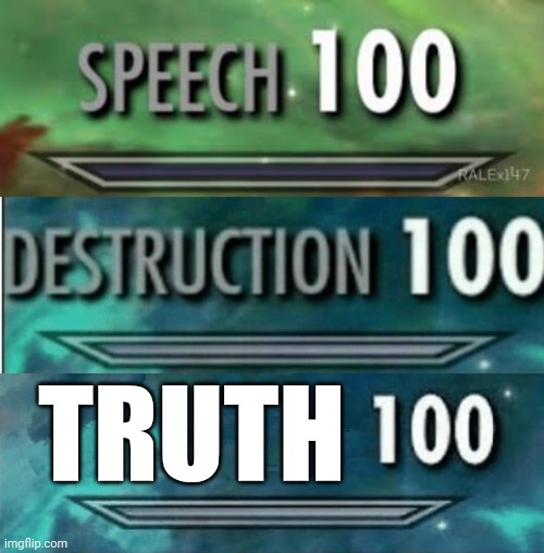 TRUTH | image tagged in skyrim speech 100,destruction 100,skyrim skill meme | made w/ Imgflip meme maker