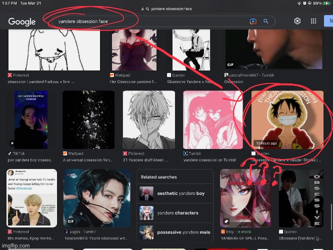 Now- why tf did Luffy show up when I searched yandere??? (For a reference lol-) | image tagged in uhhhm | made w/ Imgflip meme maker