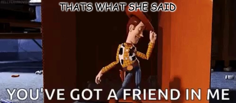 who knew | THATS WHAT SHE SAID | image tagged in you've got a friend in me | made w/ Imgflip meme maker