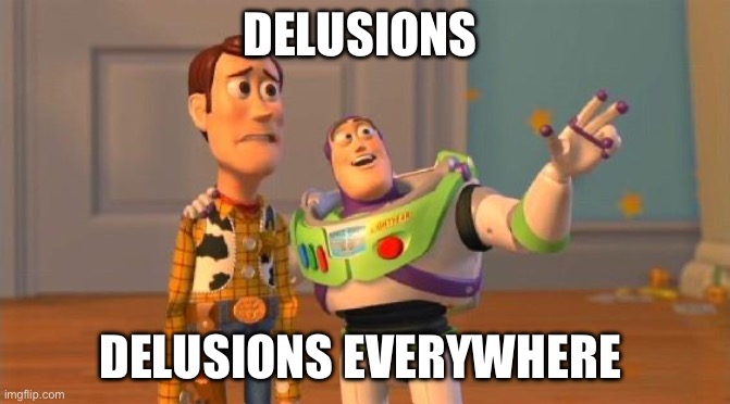TOYSTORY EVERYWHERE | DELUSIONS DELUSIONS EVERYWHERE | image tagged in toystory everywhere | made w/ Imgflip meme maker