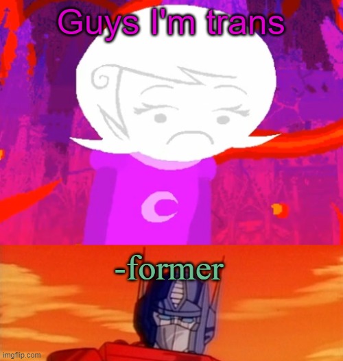 l | Guys I'm trans; -former | image tagged in roxy lalonde disappointed | made w/ Imgflip meme maker