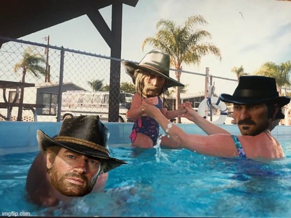 The RDR2 plot | image tagged in drowning kid in the pool | made w/ Imgflip meme maker