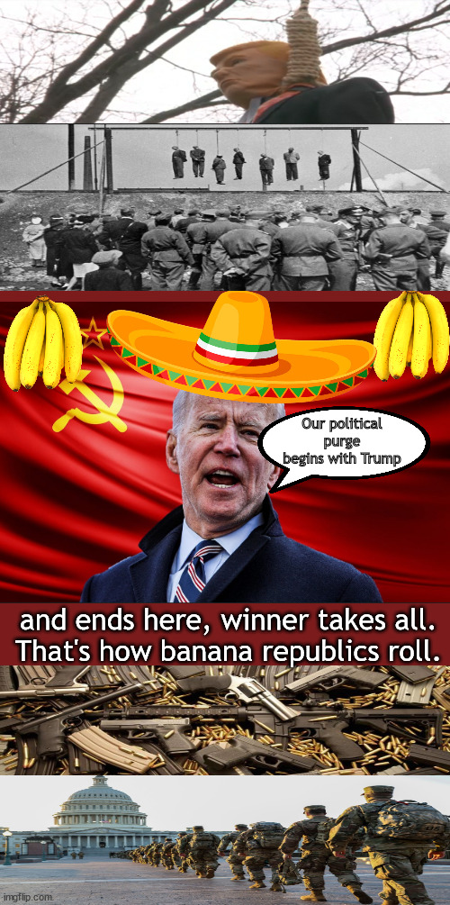 There's someting rotting in America | Our political purge begins with Trump; and ends here, winner takes all.
That's how banana republics roll. | image tagged in memes,politics,biden,trump,usa | made w/ Imgflip meme maker