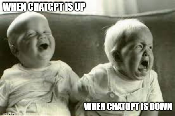 ChatGPT | WHEN CHATGPT IS UP; WHEN CHATGPT IS DOWN | image tagged in happy sad | made w/ Imgflip meme maker
