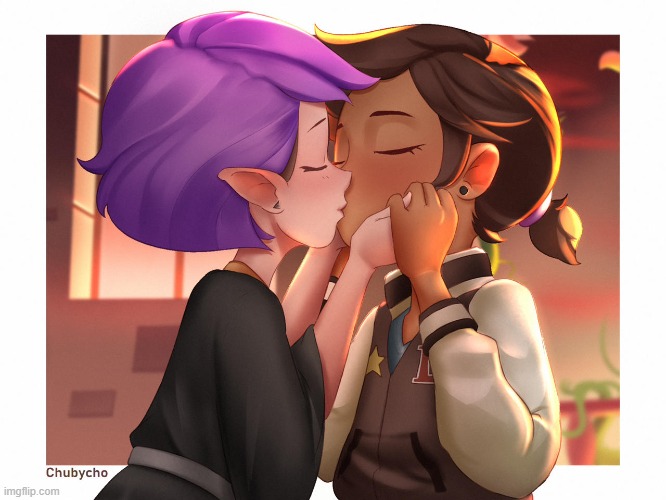 Luz and Amity being cute | image tagged in lesbians,the owl house,lumity,cute,kiss | made w/ Imgflip meme maker