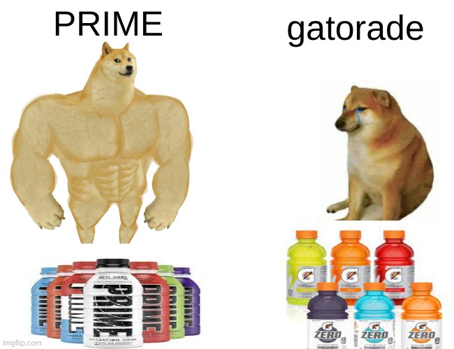 HYDRATION DRINK SCALE | PRIME; gatorade | image tagged in memes,buff doge vs cheems | made w/ Imgflip meme maker