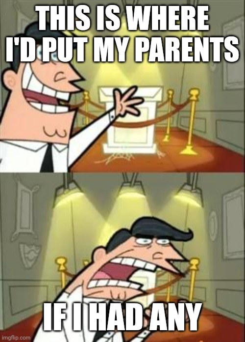 This Is Where I'd Put My Trophy If I Had One Meme | THIS IS WHERE I'D PUT MY PARENTS; IF I HAD ANY | image tagged in memes,this is where i'd put my trophy if i had one | made w/ Imgflip meme maker