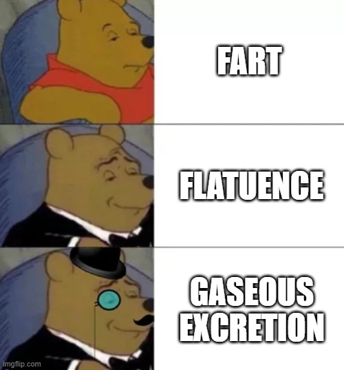 Fancy pooh | FART; FLATUENCE; GASEOUS EXCRETION | image tagged in fancy pooh | made w/ Imgflip meme maker
