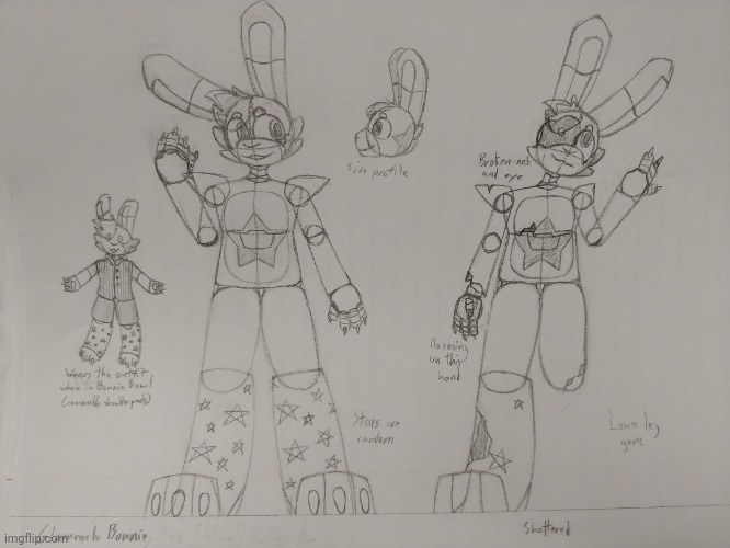 Another WIP design, but this time I draw my version of Glamtock Bonnie. Then break him. | image tagged in i wonder how it happened | made w/ Imgflip meme maker