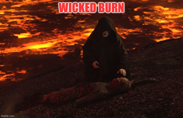 Burned Anakin | WICKED BURN | image tagged in burned anakin | made w/ Imgflip meme maker