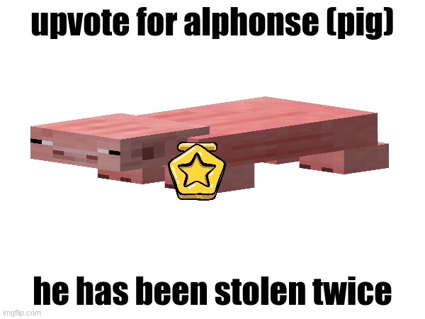 upvote for alphonse | upvote for alphonse (pig); he has been stolen twice | image tagged in pig,meme | made w/ Imgflip meme maker