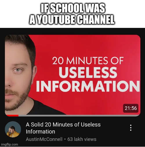 Sometimes I think... | IF SCHOOL WAS A YOUTUBE CHANNEL | image tagged in blank white template,school,fun,student,funny,youtube | made w/ Imgflip meme maker