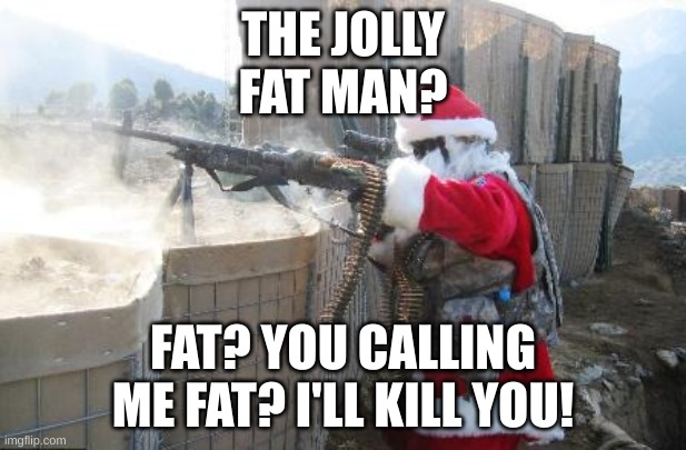 Hohoho | THE JOLLY FAT MAN? FAT? YOU CALLING ME FAT? I'LL KILL YOU! | image tagged in memes,hohoho | made w/ Imgflip meme maker