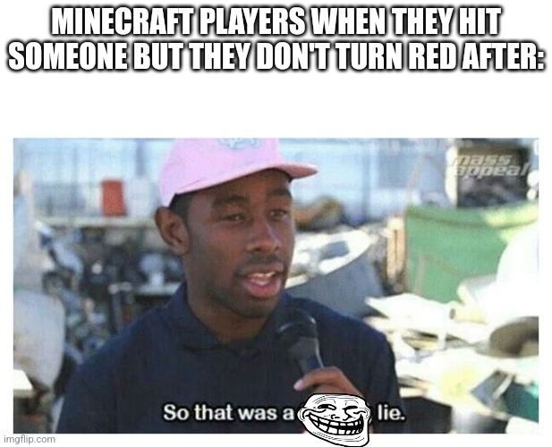 So That Was A F---ing Lie | MINECRAFT PLAYERS WHEN THEY HIT SOMEONE BUT THEY DON'T TURN RED AFTER: | image tagged in so that was a f---ing lie | made w/ Imgflip meme maker