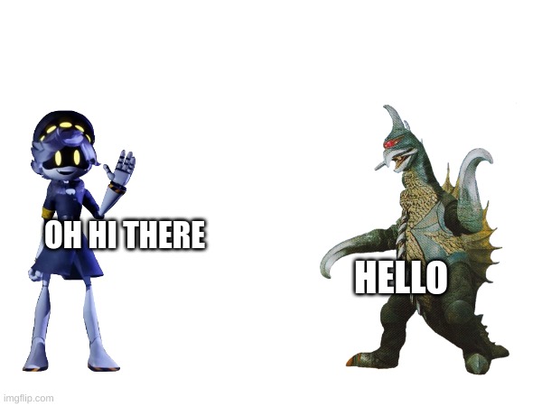 guess the character on the right | OH HI THERE; HELLO | made w/ Imgflip meme maker