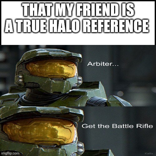 Halo, arbiter get the battle rifle | THAT MY FRIEND IS A TRUE HALO REFERENCE | image tagged in halo arbiter get the battle rifle | made w/ Imgflip meme maker