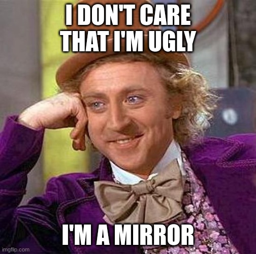 meme no.05 | I DON'T CARE THAT I'M UGLY; I'M A MIRROR | image tagged in memes | made w/ Imgflip meme maker