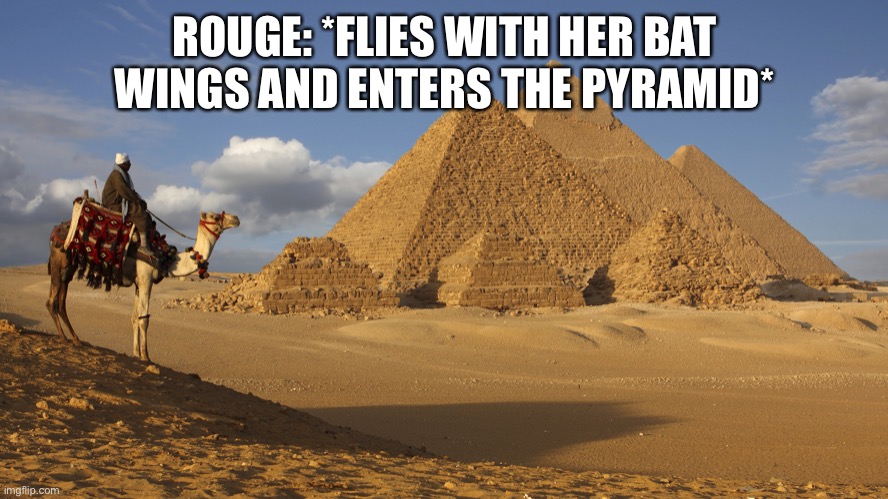 In Egypt… | ROUGE: *FLIES WITH HER BAT WINGS AND ENTERS THE PYRAMID* | image tagged in egypt | made w/ Imgflip meme maker