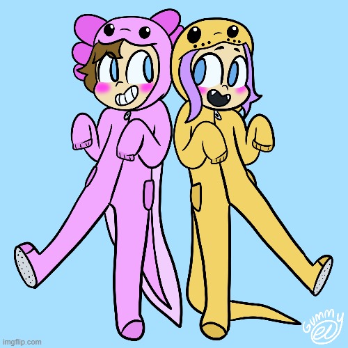 Sneksolotl PJ's!! | image tagged in sneksolotl,ship art,art,drawing,lgbtq | made w/ Imgflip meme maker