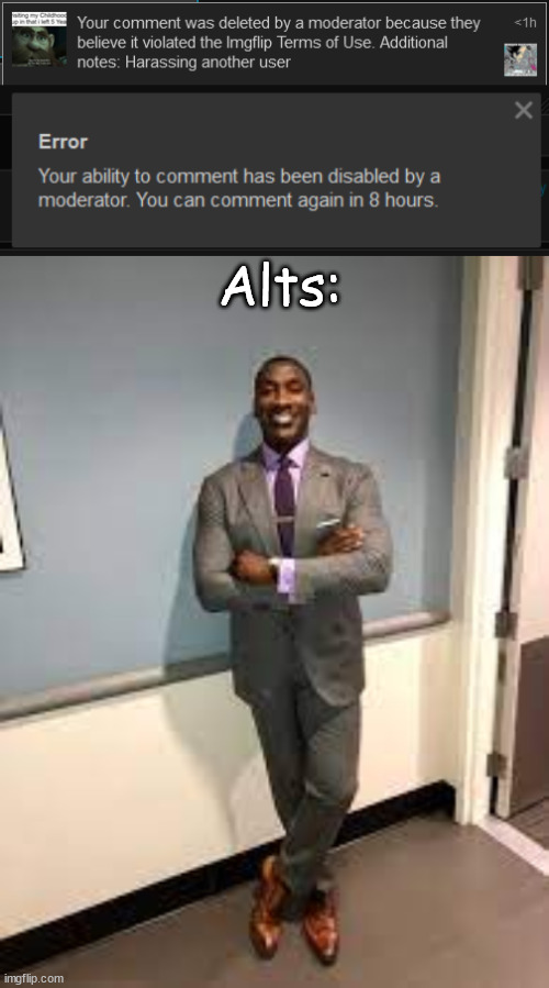 Alts: | image tagged in shannon sharpe fit checks | made w/ Imgflip meme maker