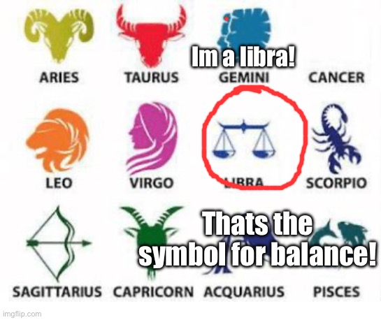 Yo |  Im a libra! Thats the symbol for balance! | image tagged in zodiac signs | made w/ Imgflip meme maker