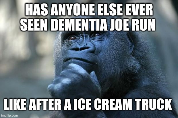 Deep Thoughts | HAS ANYONE ELSE EVER SEEN DEMENTIA JOE RUN; LIKE AFTER A ICE CREAM TRUCK | image tagged in deep thoughts | made w/ Imgflip meme maker