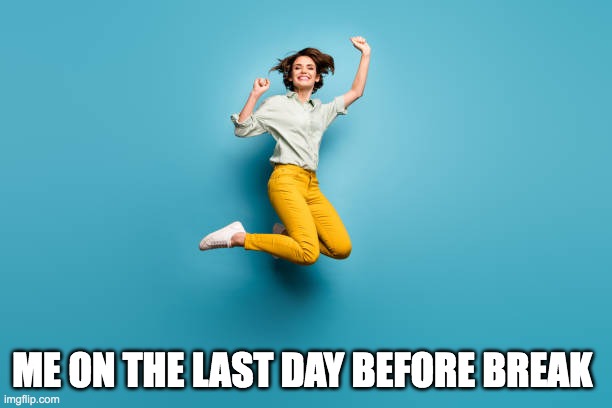 break | ME ON THE LAST DAY BEFORE BREAK | image tagged in before break,excited | made w/ Imgflip meme maker
