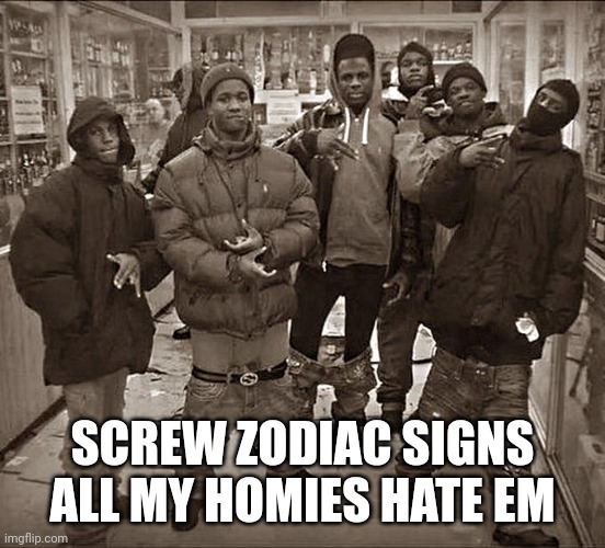 All My Homies Hate | SCREW ZODIAC SIGNS ALL MY HOMIES HATE EM | image tagged in all my homies hate | made w/ Imgflip meme maker