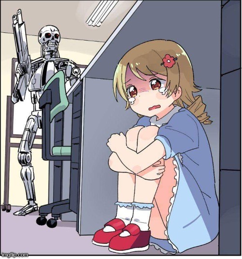robot, anime girl hiding, animinator | image tagged in robot anime girl hiding animinator | made w/ Imgflip meme maker