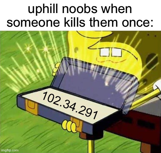 fake ip | uphill noobs when someone kills them once:; 102.34.291 | image tagged in spongebob box,doxx,ip address,funny,memes | made w/ Imgflip meme maker