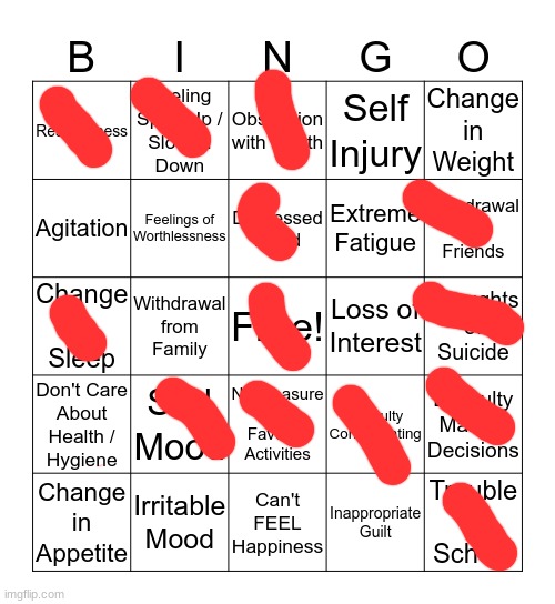 depression bingo 1 | image tagged in depression bingo 1 | made w/ Imgflip meme maker