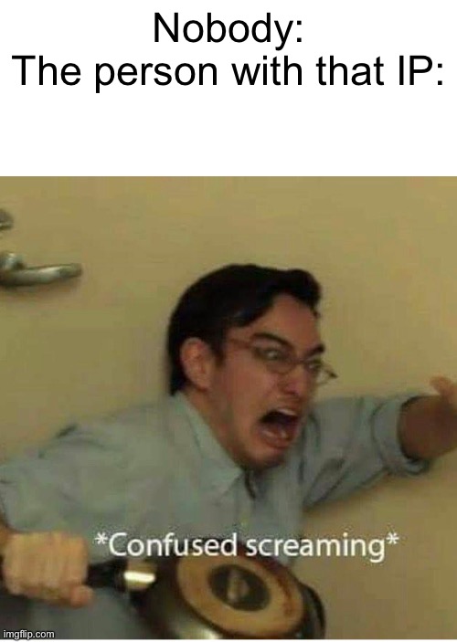 confused screaming | Nobody:
The person with that IP: | image tagged in confused screaming | made w/ Imgflip meme maker